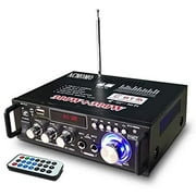600W Amplifier, HiFi Audio Stereo BT Portable Radio for Car or Home, with Remote Control and Mini Display 2CH LCD, 12V