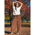 thumbnail image 6 of Women'S Corduroy Pants Baggy Wide Leg Pants Casual Elastic Waisted Palazzo Harem Pants with Pockets Brown XL, 6 of 8