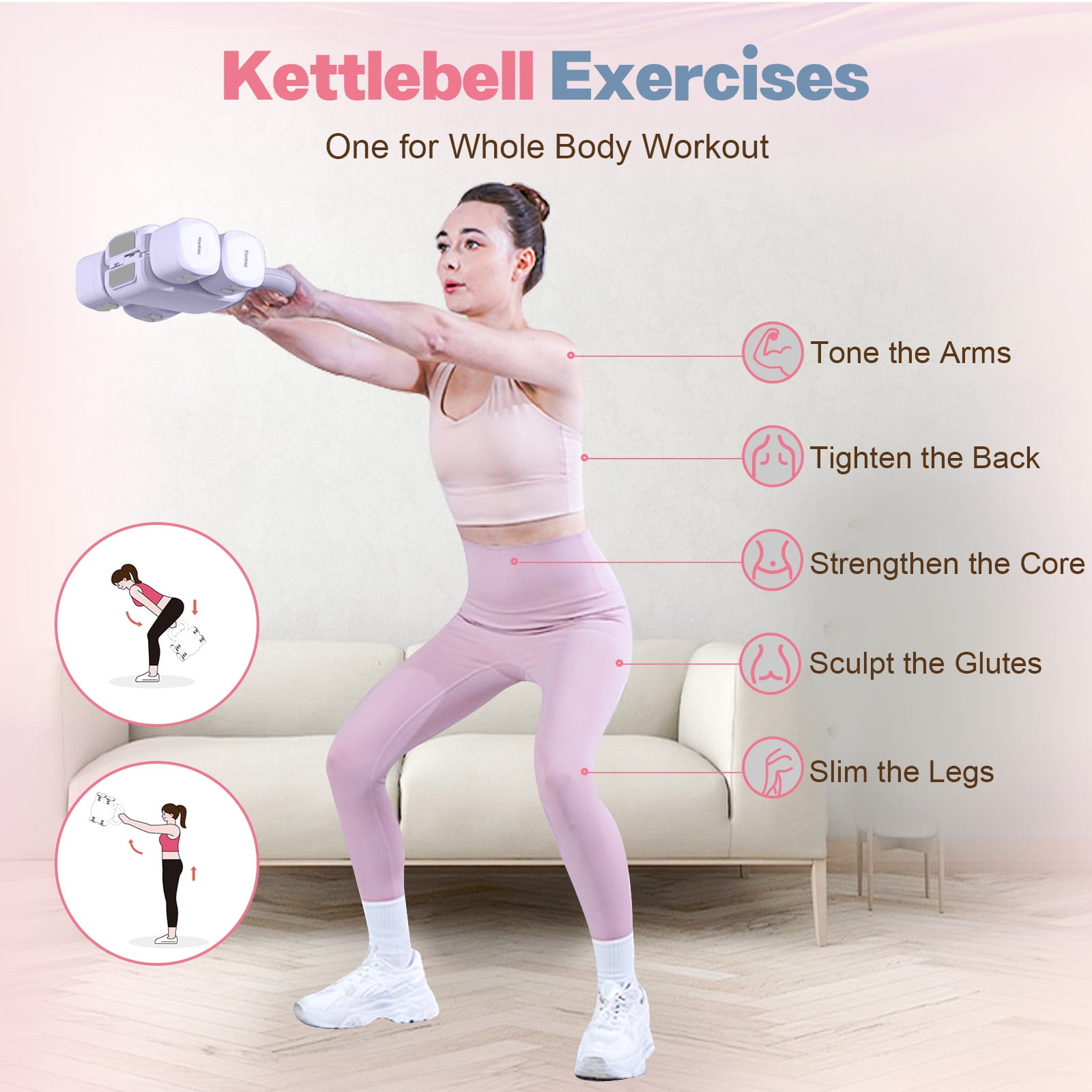 kisnbld Adjustable Kettlebell Set, 2 in 1 Free Weights Dumbbells & Kettlebell Set for Women with Fast Adjustment, Each 2lb 3lb 4lb 5lb Hand Weights Set for Home Gym & Outdoor Exercise Training