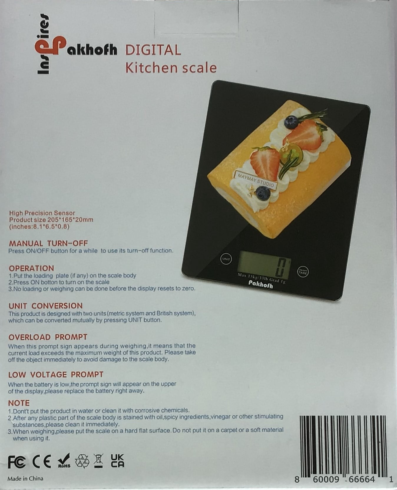 15kg/33Lb Pakhofh Weighing Digital Electronic Kitchen Scale