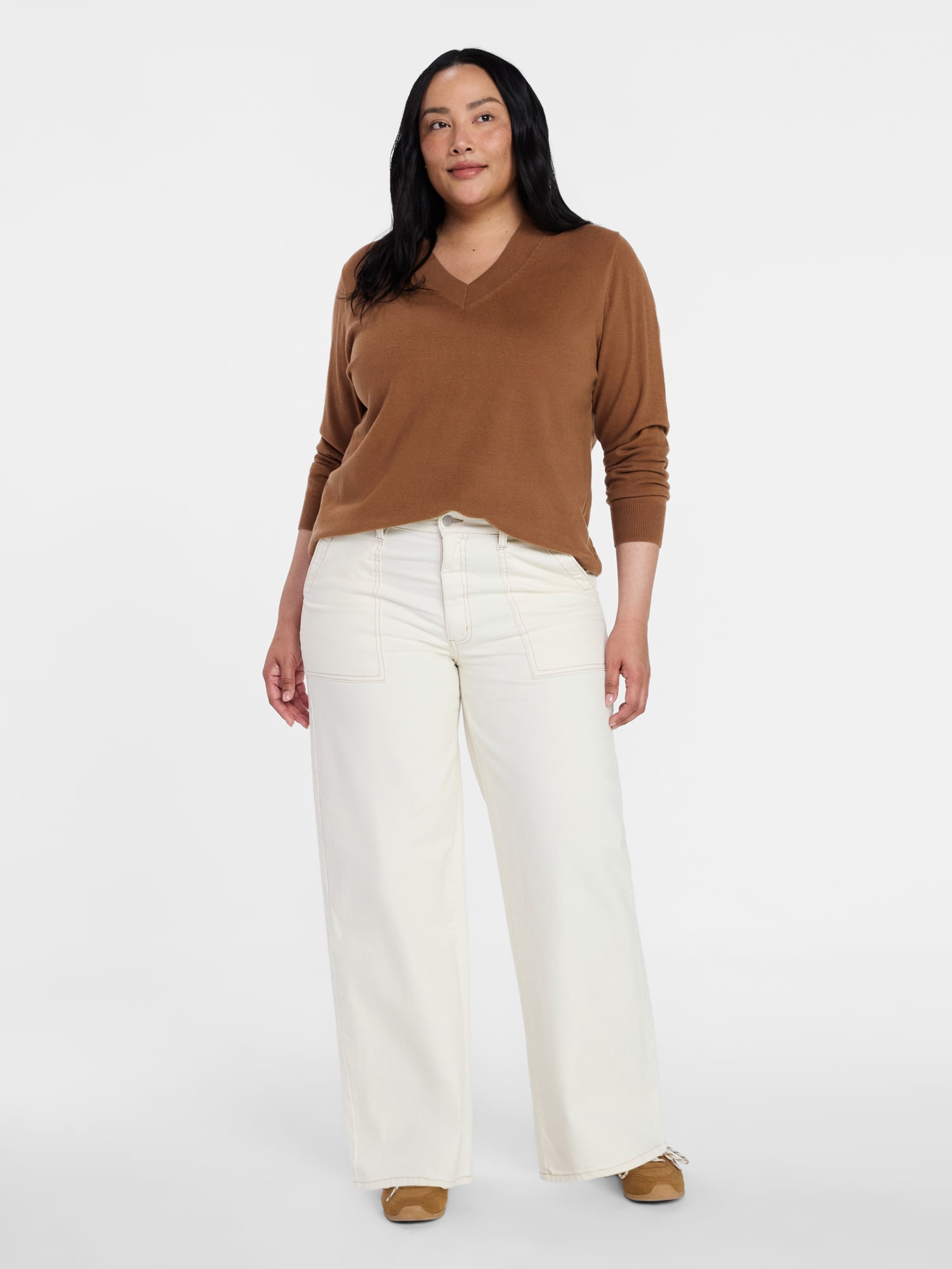Time and Tru Women's V Neck Sweater, Lightweight, Sizes XS-XXXL