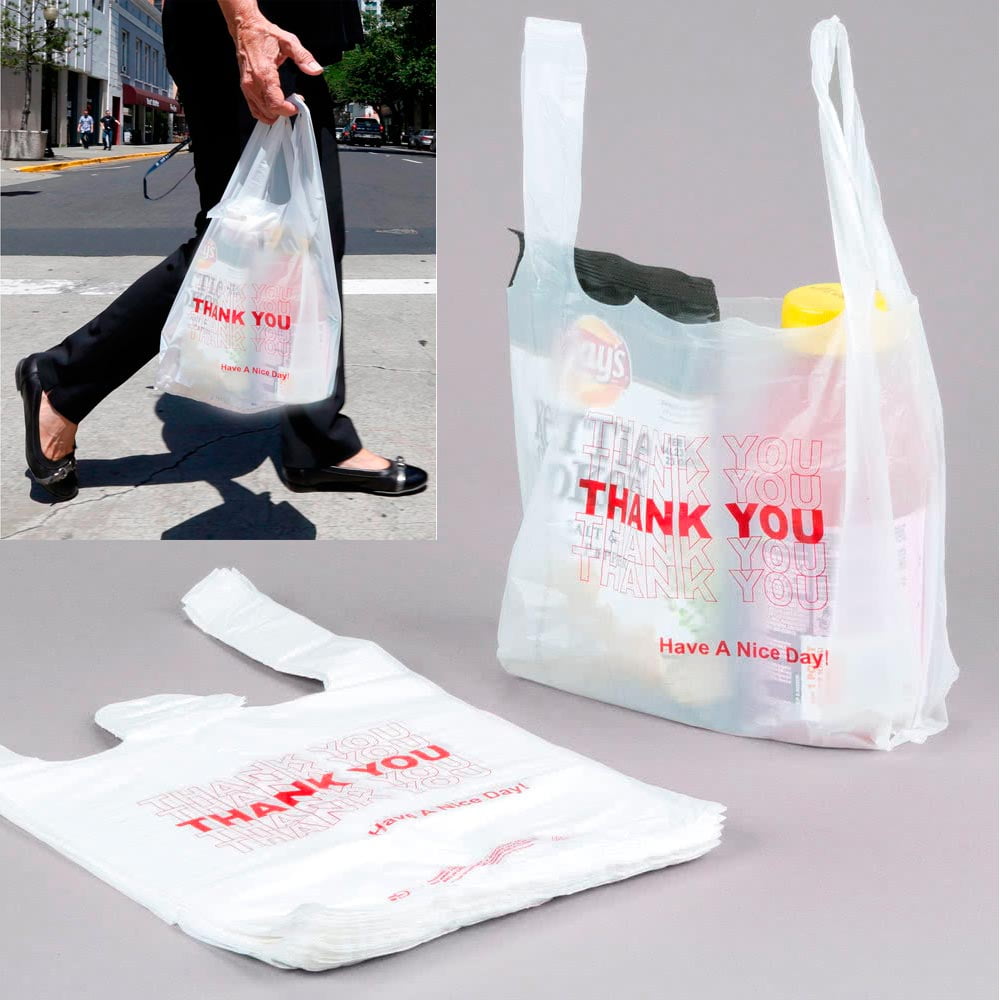 600 Thank You Merchandise Plastic Retail Handle Bags Grocery Carry Out Store Lot - 0