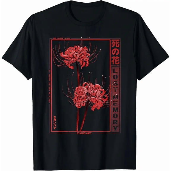 Men's Japanese Streetwear Red Spider Lily Graphic T-Shirt