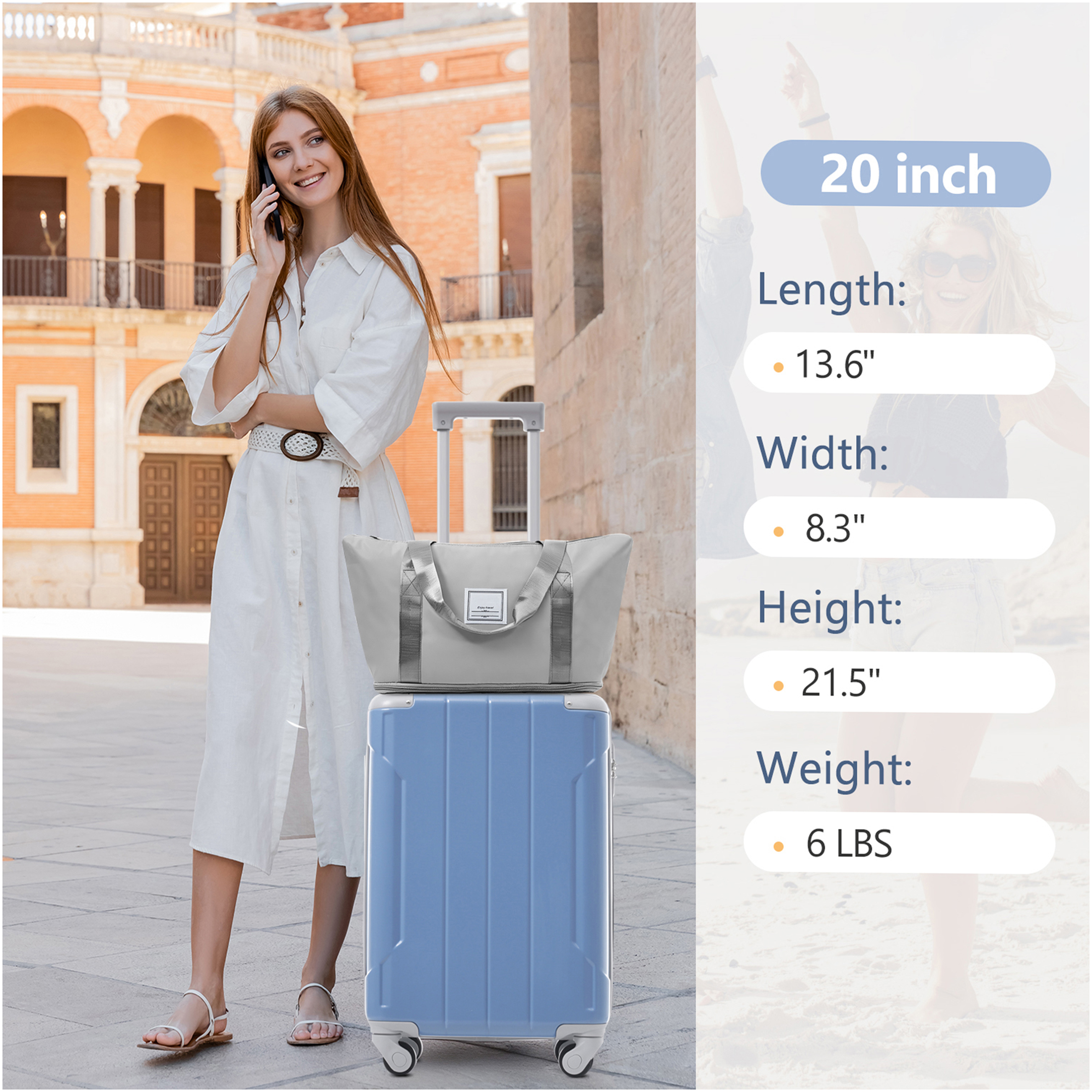 JERFIT 20" Carry On Luggage 3 Piece Set Hardshell Spinner Suitcase, Weekender Duffel & Toiletry Bag, TSA Lock, Lightweight ABS for Air Travel, Glacier Lake