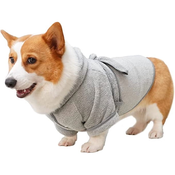 Xiao Hua Albornoz para perro, toalla de baño de microfibra de secado rápido, absorbente y con capucha, color blanco, para cachorros, perros pequeños, medianos y grandes, gatos (L, gris)