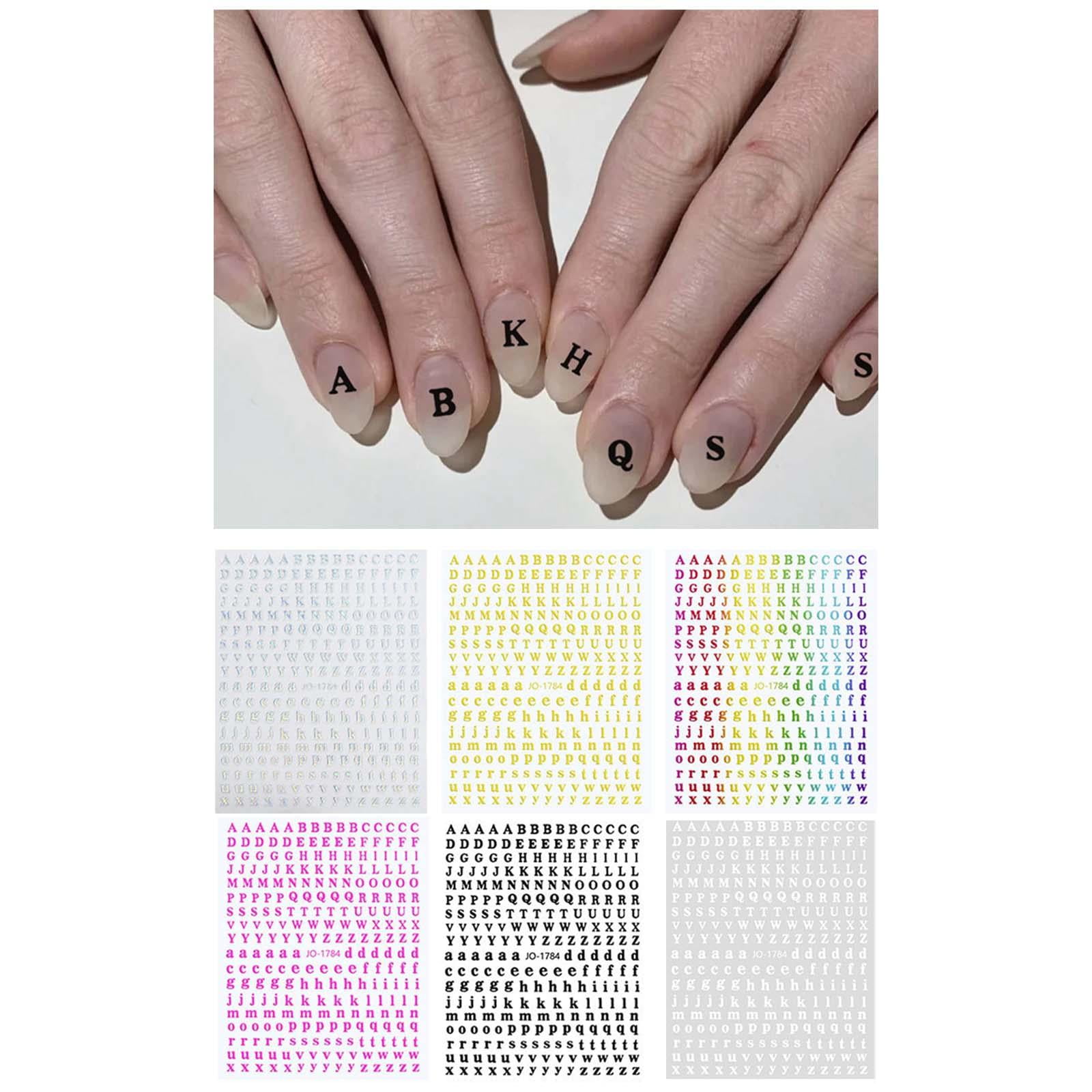 DOLITY 5x6 Sheets 3D Holographic Letters Nail Stickers Colorful Word for Women Girls
