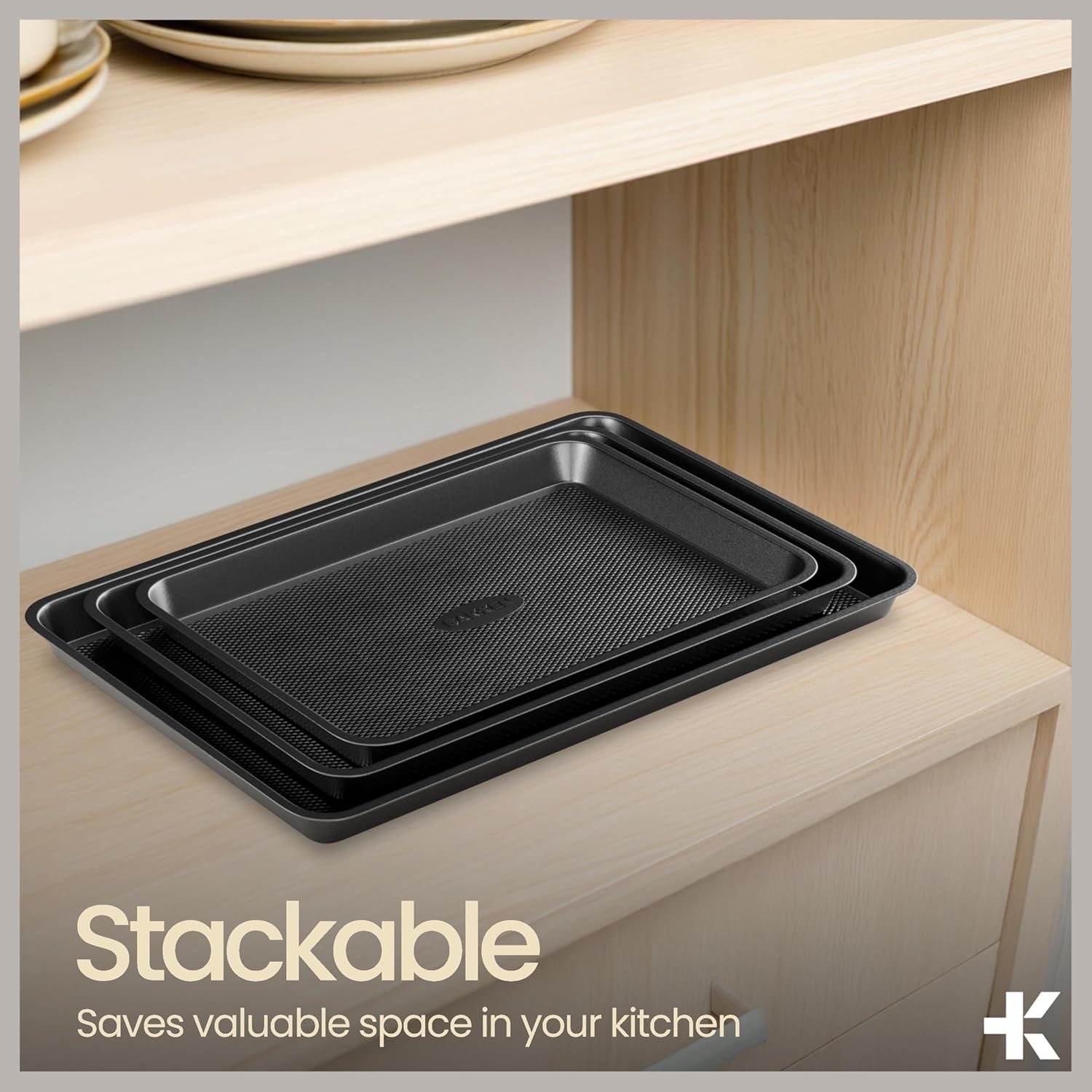 Bakken Diamond Bottom Cookie Sheet Set of 2, Nonstick Carbon Steel Baking Pans, Stackable, Oven Safe 450°F, Small & Medium