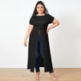 thumbnail image 3 of Women's Large Size Short Sleeve Side Split Tops Blouse Solid Color Swallowtail Tops FZH, 3 of 8