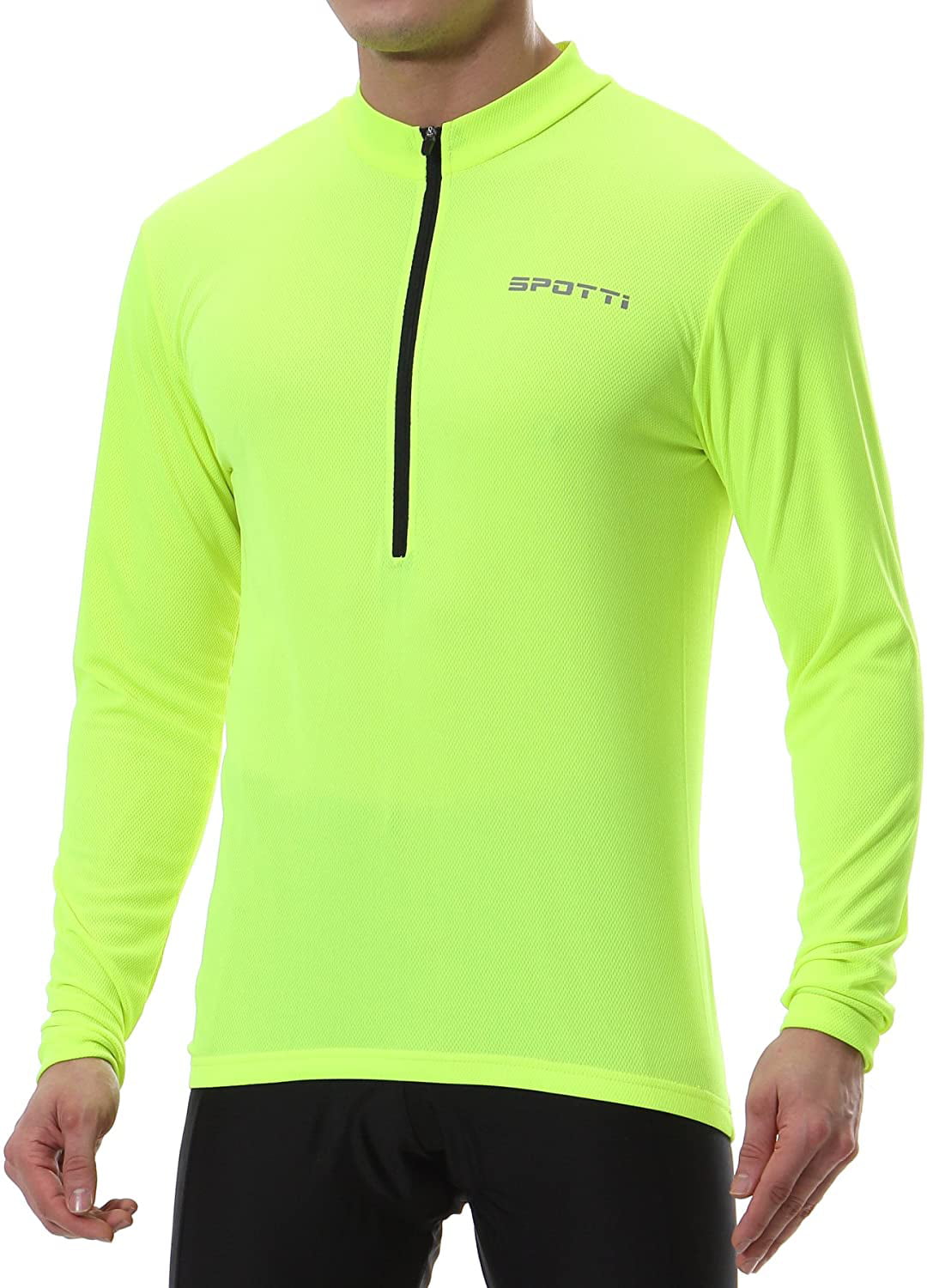 Spotti Men's Cycling Bike Jersey Long Sleeve with 3 Rear Pockets Quick Dry Biking Shirt Breathable Moisture Wicking 