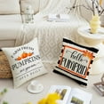 thumbnail image 4 of Fall Pumpkin Pillow Cover 18x18 Fall Decor Cushion Cover Autumn Stripe Throw Pillow Cover Thanksgiving Farmhouse Decorative Cushion Cases 18x18 Set of 4, 4 of 6
