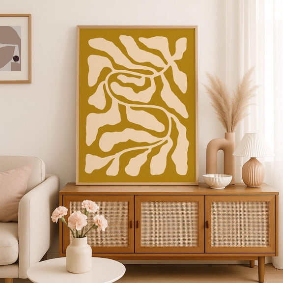 Retro Abstract Wall Art , Mustard Yellow Minimalist Line Art, Mid Century Modern Wall Decor, Boho Art Home Decor #91, Unframed Poster Size 8x12