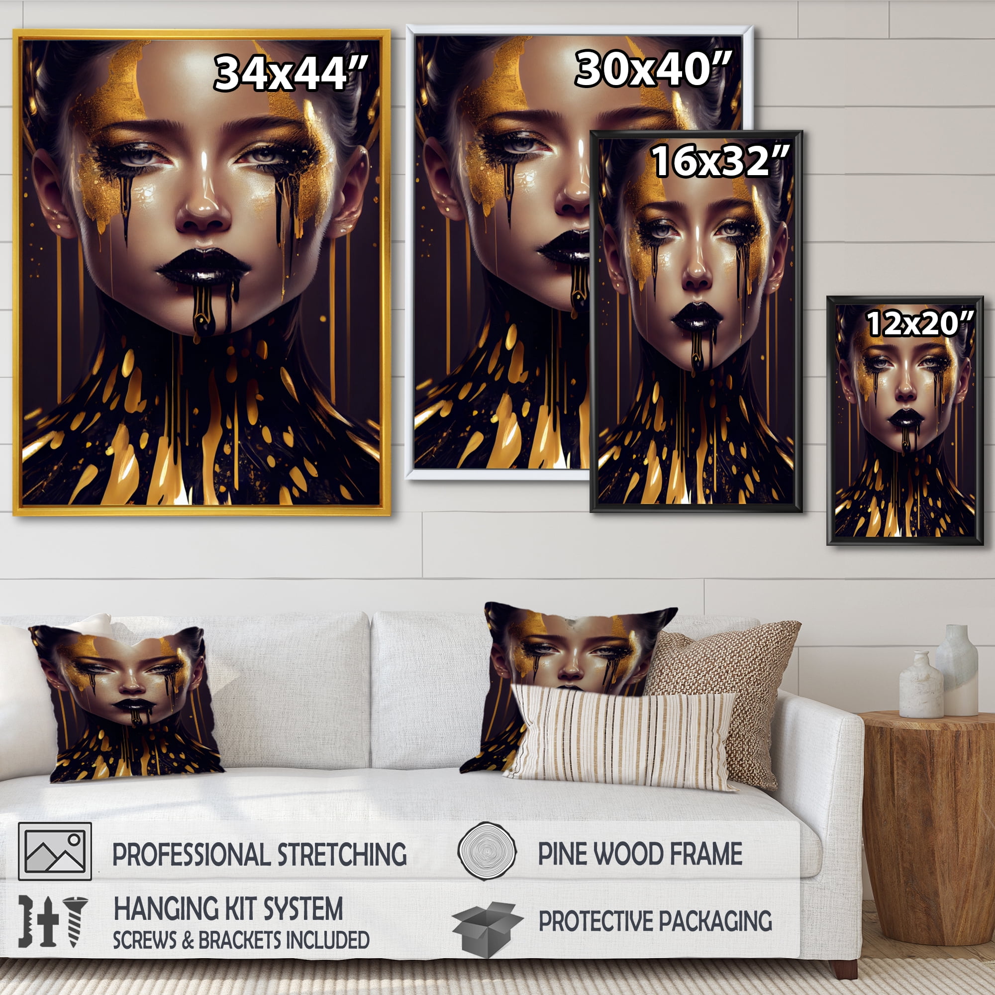 Designart Sensual Liquid Gold Woman VI Floating Frame Wall Art