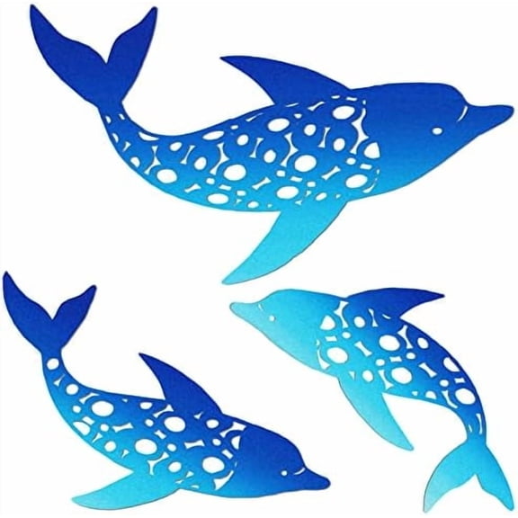 3 Pieces Metal Dolphin Wall Decor Beach Coastal Hanging Decorations Ocean Nautical Tropical Beach Themed Metal Wall Art for Home Bedroom Pool Fence Patio$$Garden & Patio