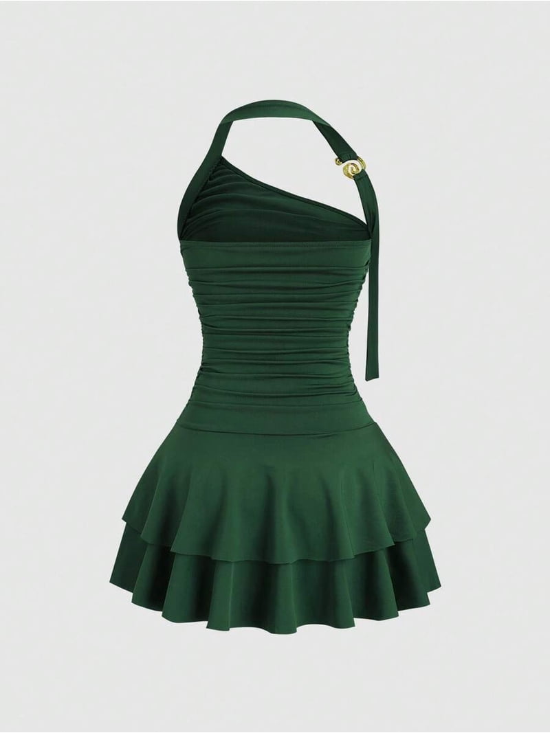 dark green ruched mini dress Zapaka Women Dark Green Ruched Short Prom Dress A Line Spaghetti Straps School Party Dress Zapaka CA