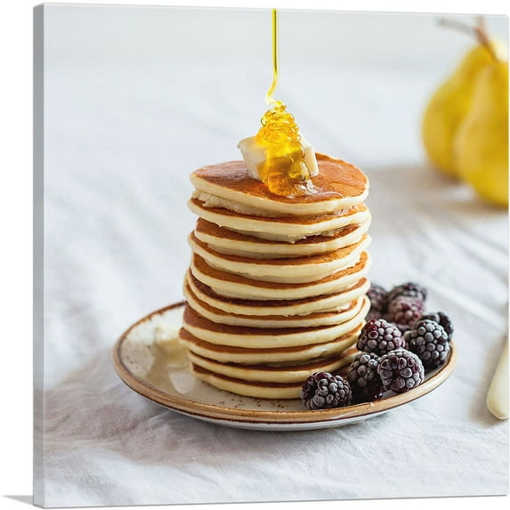 ARTCANVAS Pancakes With Honey Home decor Canvas Art Print - Size: 36" x 36" (1.50" Deep)