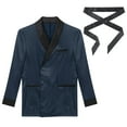 thumbnail image 5 of vastwit Mens Satin Smoking Robe Jacket Long Sleeve Kimono Bathrobe with Belt Navy Blue 3XL, 5 of 7