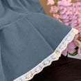 thumbnail image 4 of ZQUUVOU Girls Pleated Denim Skirt with Bow Summer Cute Lace Trim Elastic Waist with Pocket Short Skirt for Kids Blue, 4 of 5
