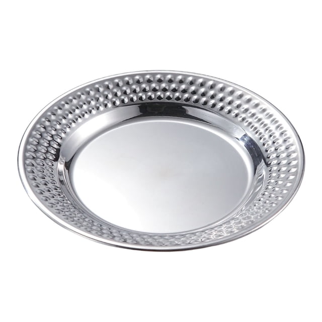 GZQJFMY Assiettes Rondes en Acier Inoxydable avec Texture Martelée pour Barbecue et Restaurant, Empilables et Résistantes à la Rouille (26cm Argent)
