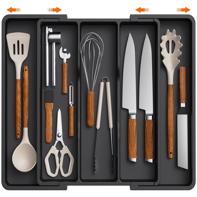 Organizador de utensilios Lifewit, bandeja de cocina expandible, color negro