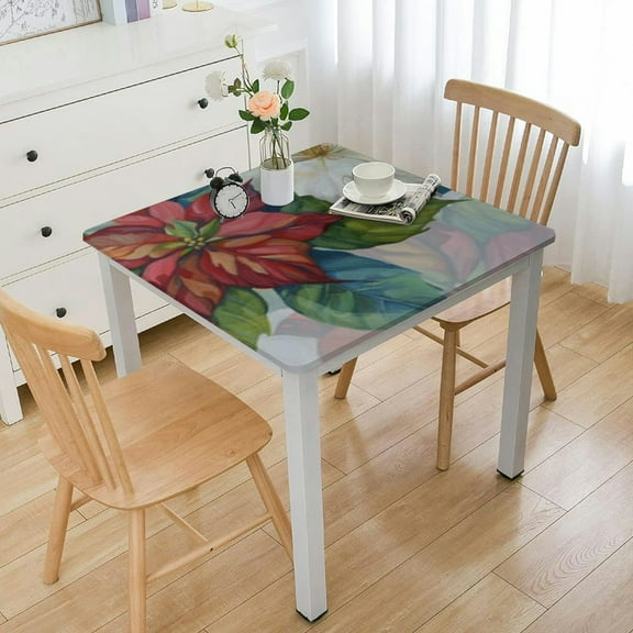 HAOXIT Christmas Square Red White Floral Table Cloth,Stain Resistance Table Covers for Kitchen Dining,Small for Party Picnic 36*36