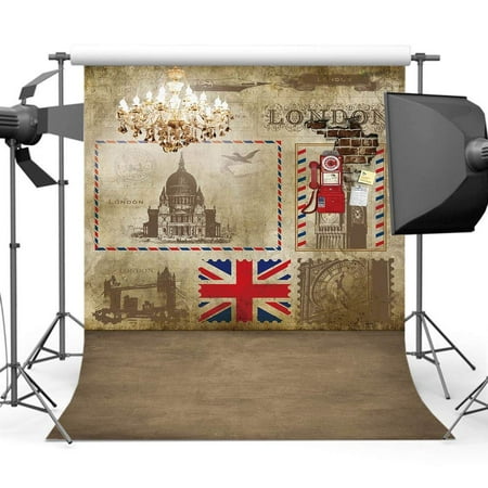 Image of ABPHOTO Polyester 5x7ft Backdrop the National Flag of Britain Photography Background Backdrop Brick Wall Ceiling Lamp Palace Big Ben Photography Studio Backdrop