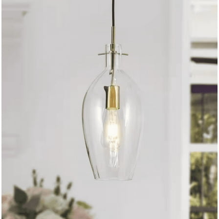 Modern Dome Kitchen Island Pendant Light 1-Light Electroplated Brass Dining Room Pendant Light with Clear Glass Shade