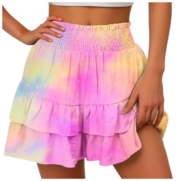 Shorts Femme Été Grande Taille Mode Imprimé Jambes Larges Shorts Verticaux Décontractés Fins Respirants Pantalons Shorts de Sport pour Femmes Rose TTG
