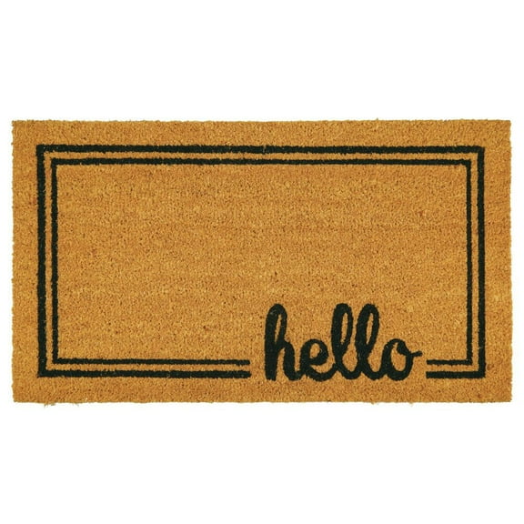 mDesign Entryway Doormat with Natural Fibers Decorative Script - Natural/Black
