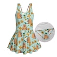 thumbnail image 5 of Xixirimido Capybara Boho Mandala Print Girls One Piece Swimsuit with Skirt Modest Sleeveless Swim Dress Featuring Built-in Shorts & UPF 50+ Sun Protection for Beach Pool, 3-4 Years, 5 of 7