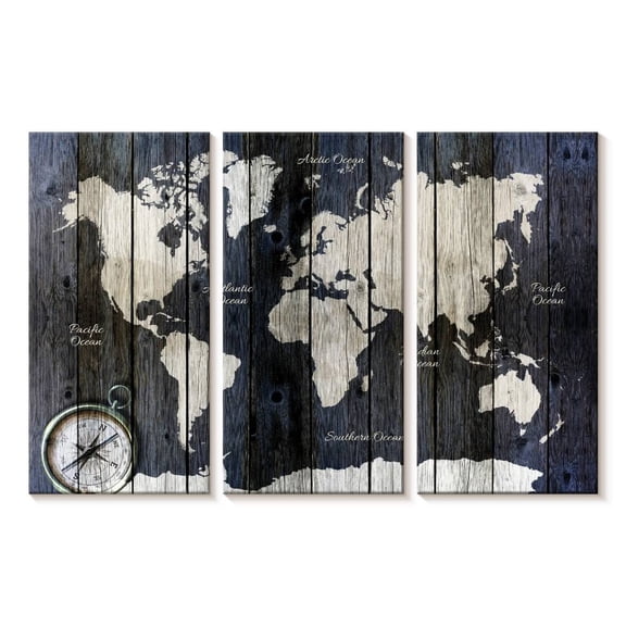Elephant Stock Wood Texture World Map Wall Art - Horizontal Multi Panel Canvas - Living Room Wall Decor - Map Multi Panel - Gray And Black Decor - 23" x 14"