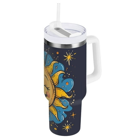 

JSTEL Sun Moon Star Cartoon Funny 40 oz Tumbler Stainless Steel Water Bottle Vacuum Insulated Cup with Straw Lid & Handle For Travel Car Cup Holder