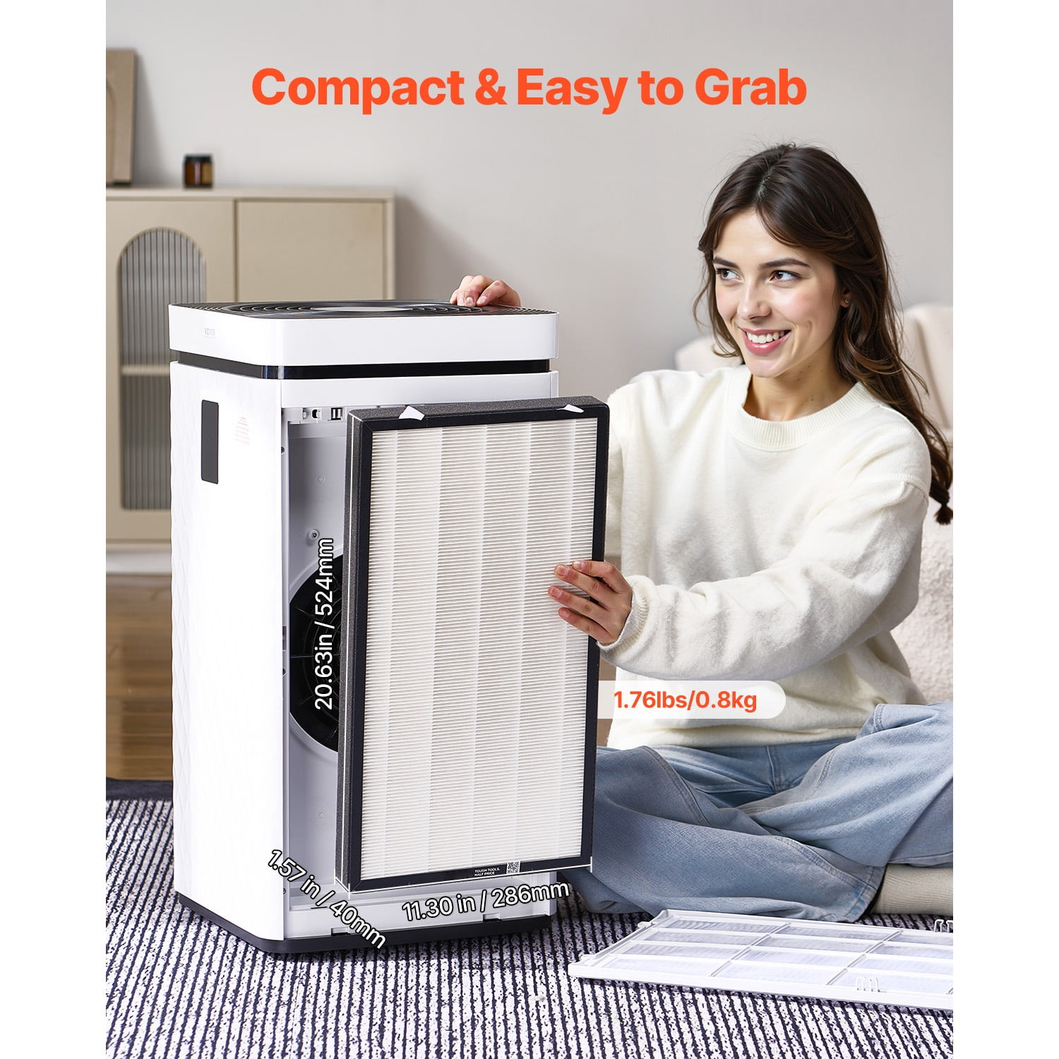 KFFKFF Air Purifier Replacement Filter, H13, Compact & Lightweight 2-in-1 Filter with Non-Woven Fabric, Easy-to-Install Design with Activated Carbon, Compatible with Square Purifier
