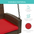 thumbnail image 2 of Best Choice Products Woven Wicker Hanging Porch Swing Bench for Patio, Deck w/ Mounting Chains, Seat Cushion - Brown/Red, 2 of 7
