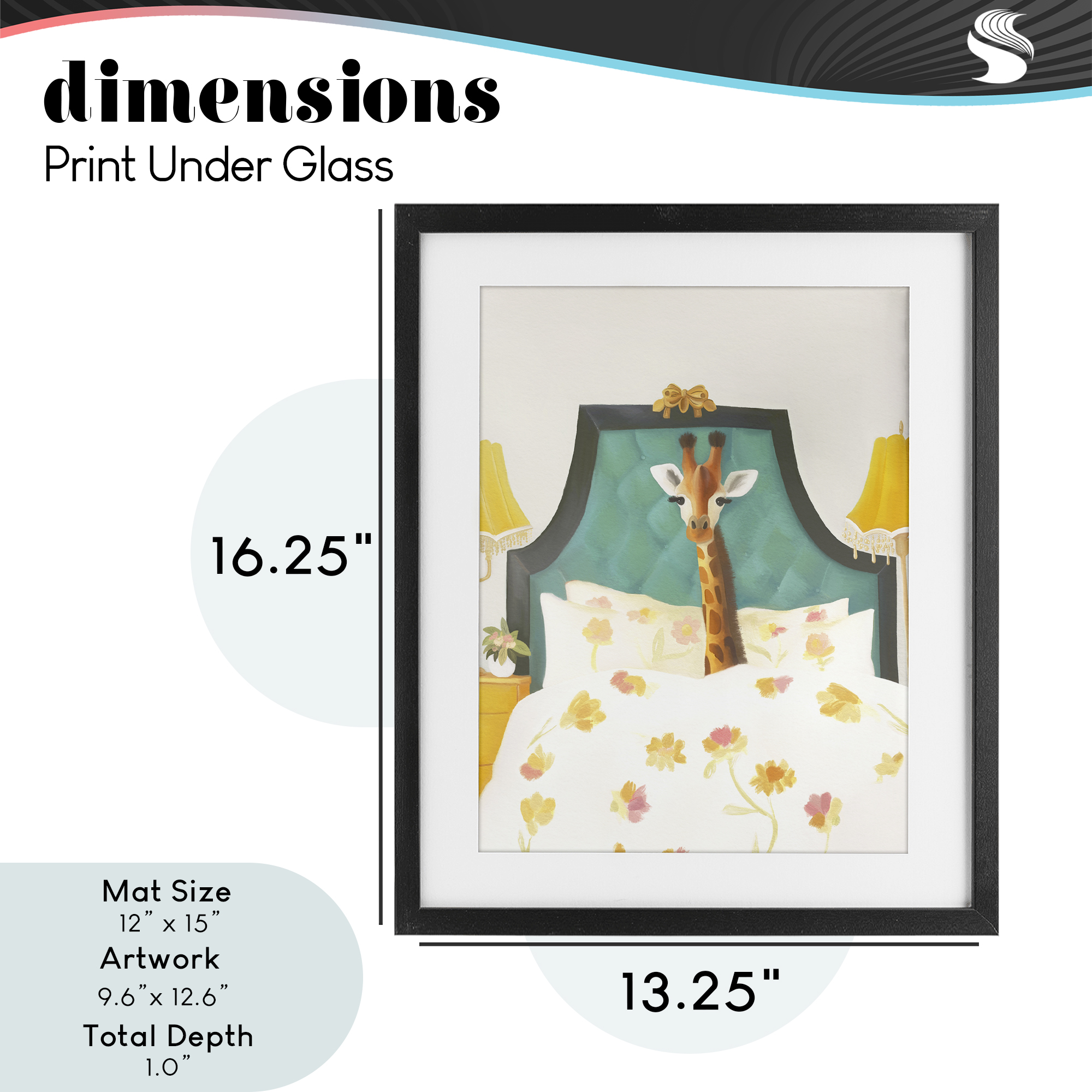 Good Morning Giraffe in Bed Black Framed Print Under Glass, design by Leah Straatsma