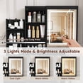 thumbnail image 6 of Teqhome Modern Lighted Mirror Power Outlet Makeup Vanity Desk Set with 4 Drawers Open Storage Shelves Stool for Bedroom Dressing Room (Black 4D), 6 of 15