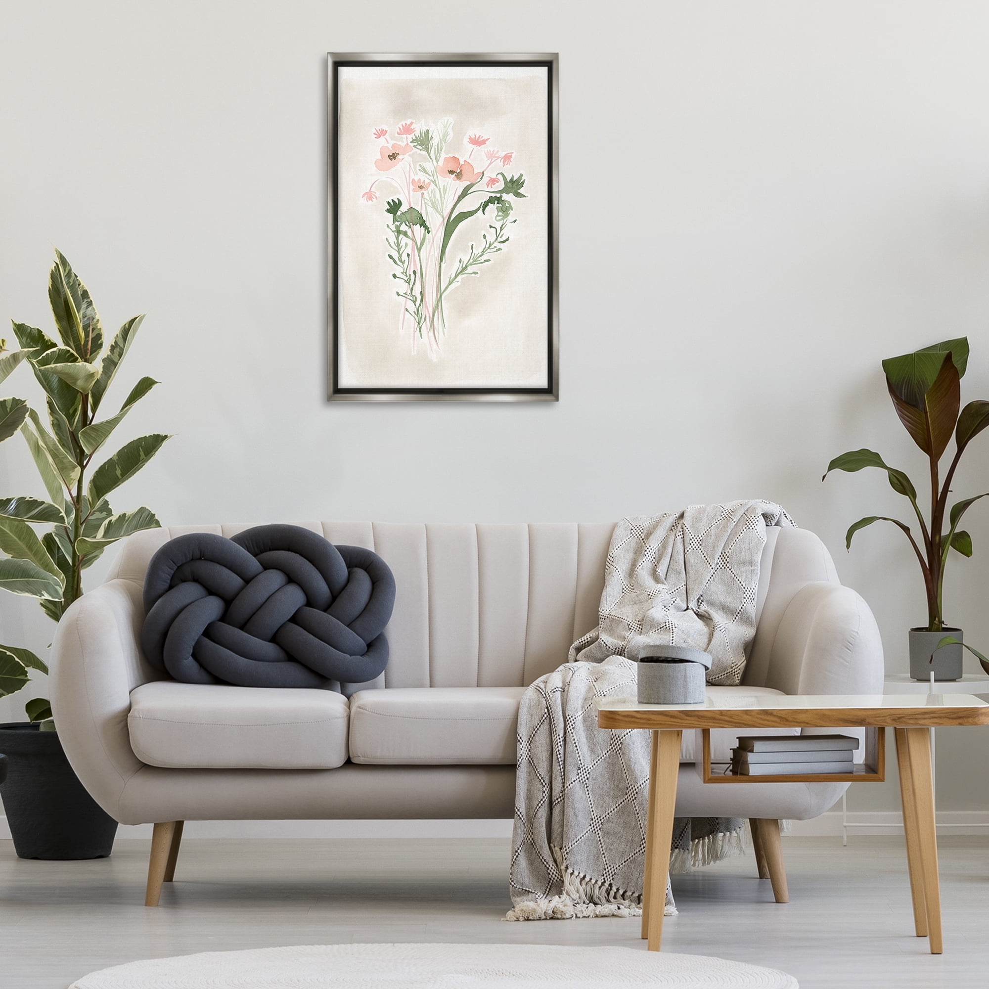 Stupell Industries Soft Organic Florals Botanical & Floral Painting Gray Floater Framed Art Print Wall Art, 21 x 31