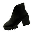 thumbnail image 2 of Juebong Women's Chelsea Boots Fashion Slip On Chunky Block Heel Ankle Boots PU Leather Lug Sole Booties Black,43, 2 of 7