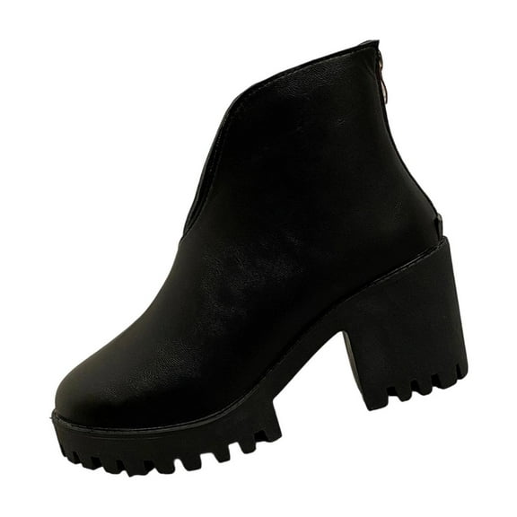 Wensltd Boots Women Ankle Fall Winter Fashion Shoes Chunky Block Heel Boots Retro Style