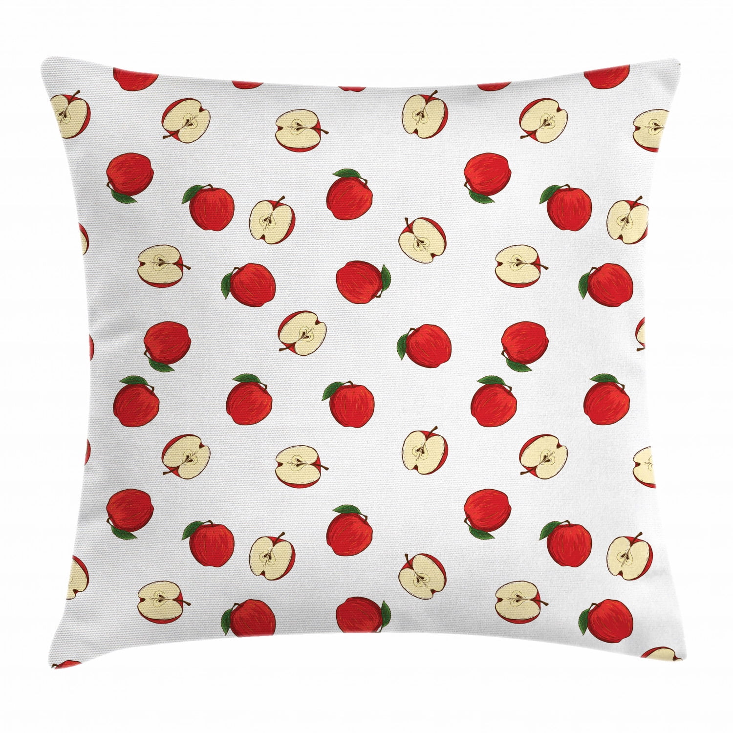 Apple Throw Pillow Cushion Cover, Hand Drawn Vibrant Fruit Slices Products of Summer Harvest Picnic Themed Nature, Decorative Square Accent Pillow Case, 18 X 18 Inches, Eggshell Red, by Ambesonne