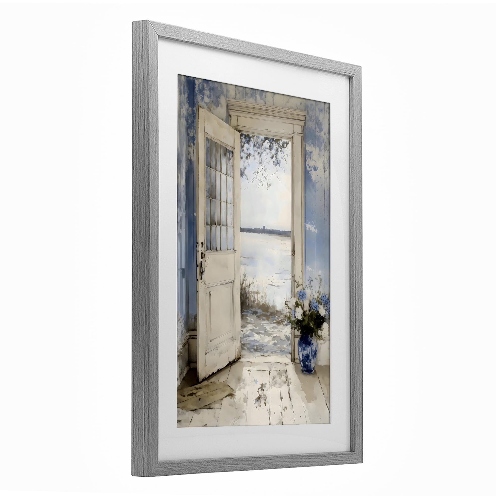 Stupell Industries Blue Country Cottage Doorway Gray Framed Print Under Glass, design by LSR Design Studio
