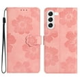 thumbnail image 1 of SaniMore Case for Samsung Galaxy S23 Plus 6.6" 2023, [Card Slots + Cash Pocket + Removeable Wrist Strap] PU Leather Embossed Flower Flip Kickstand 360° All-around Protective Wallet Shell, Pink, 1 of 11