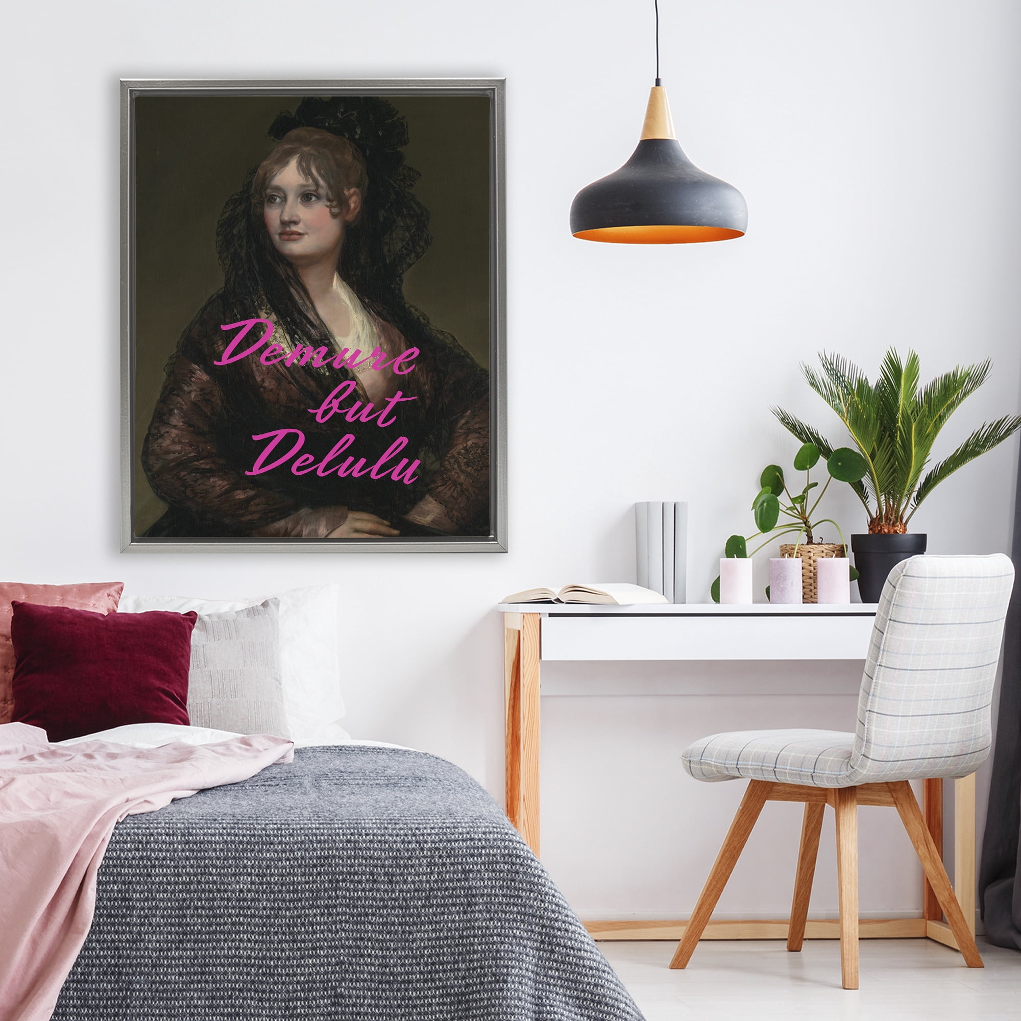 Stupell Industries Iconic Demure But Delulu Gray Framed Floater Canvas Wall Art, design by Grotto Studios