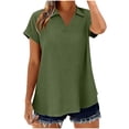 thumbnail image 1 of FRSASU Chemises à Manches Courtes Col en V pour Femmes Décontractées Habillées Mignonnes Blouses Vert Armée P(S), 1 of 8