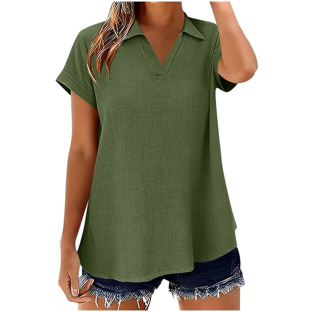 Camisetas de Manga Corta Extra Larga para las Mujeres Blusa con Cuello en V Azul Claro