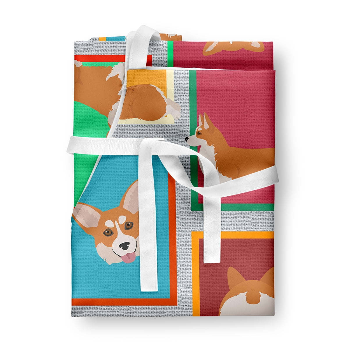 Lots of Red and White Pembroke Corgi Apron 27 in x 30 in