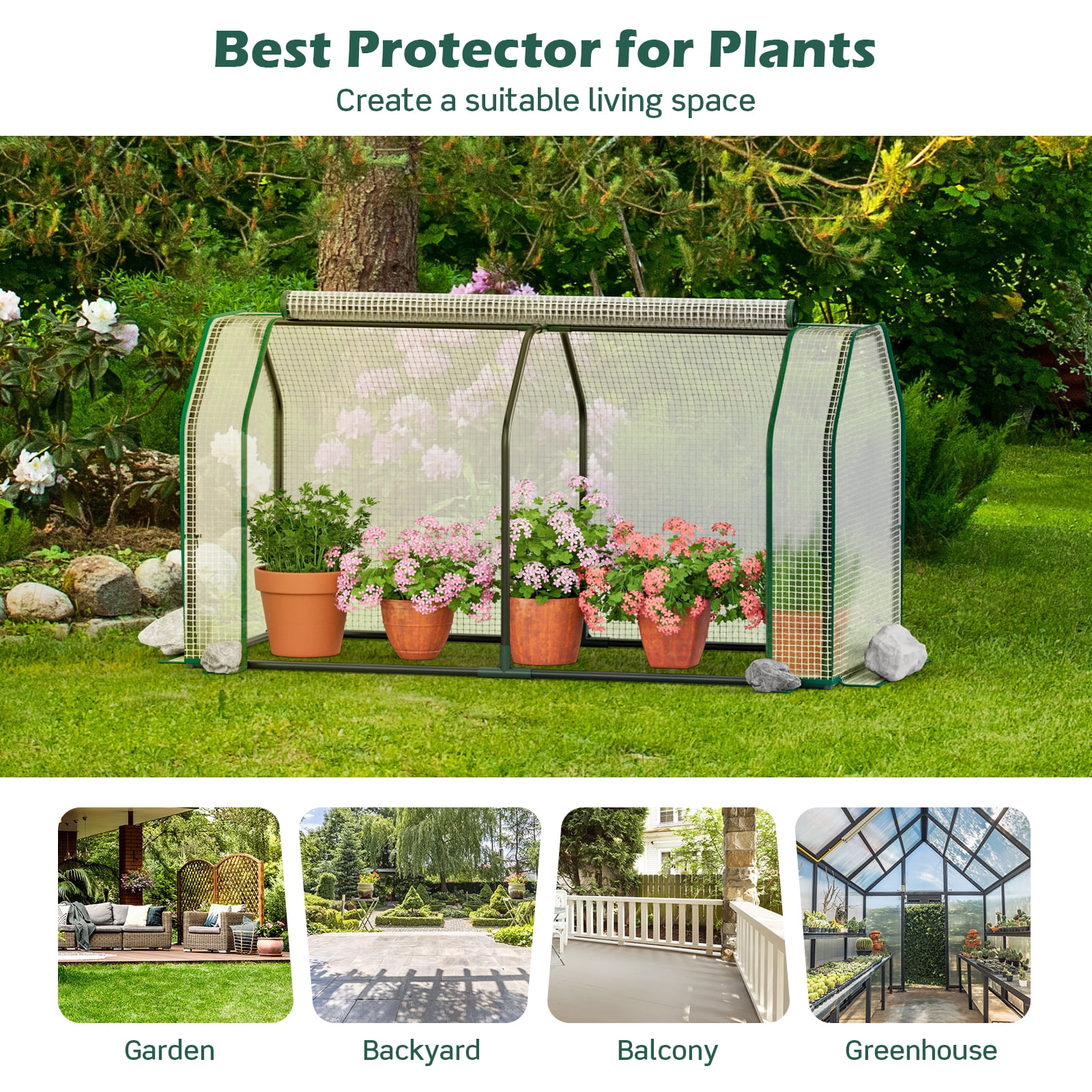 Patiojoy Portable Mini Greenhouse Plant Greenhouse Tent with Roll-Up Zippered Door Indoor Outdoor Green Hot House Sun Protection