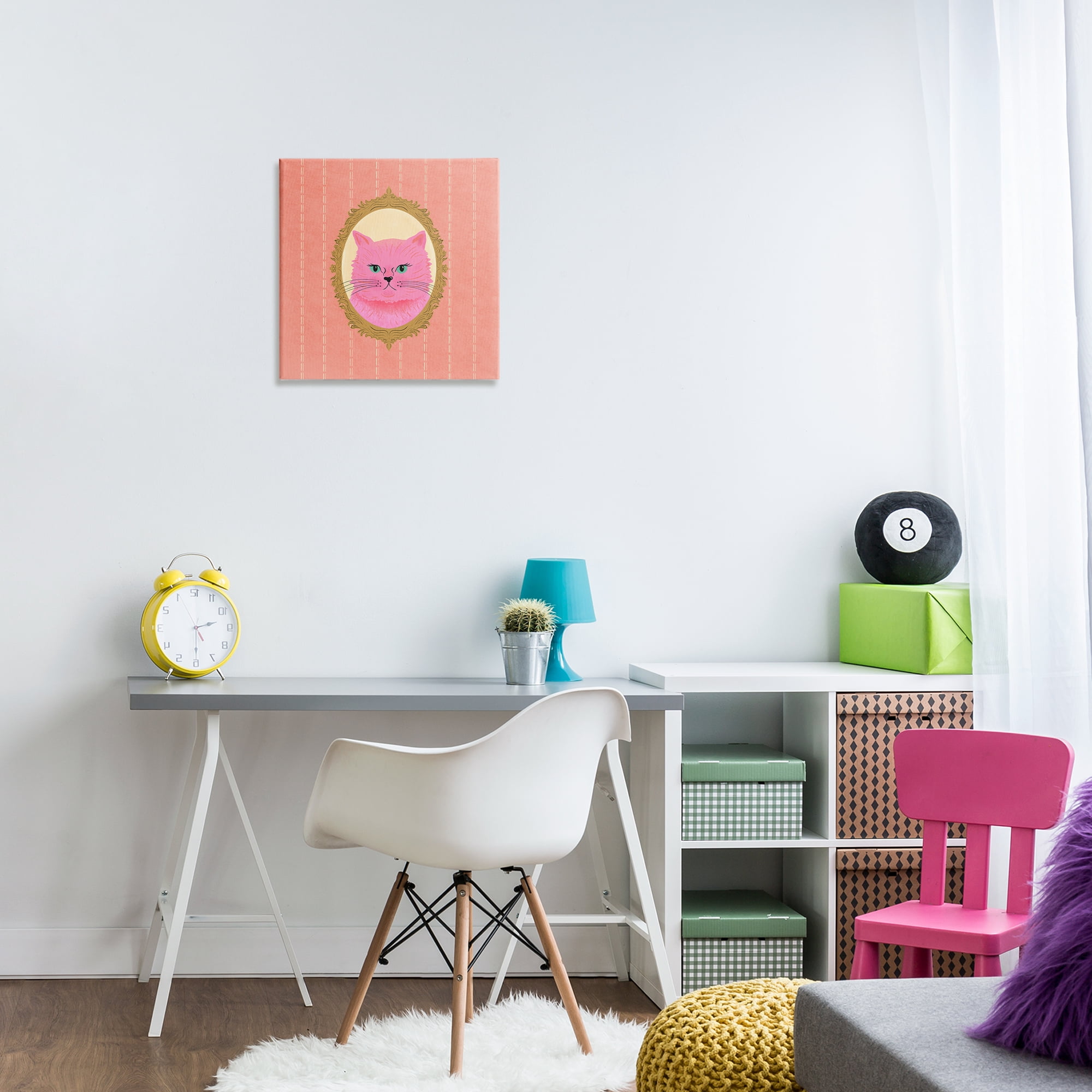 Stupell Industries Pink Cat Portrait Animals Painting Wrapped Canvas Art Print Wall Art, 17 x 17