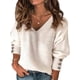 thumbnail image 1 of UKAP Blusa de punto acanalada suelta para mujer, jersey de punto con cuello en V, botones de trabajo, decoración, blusa tipo túnica informal, 1 of 2