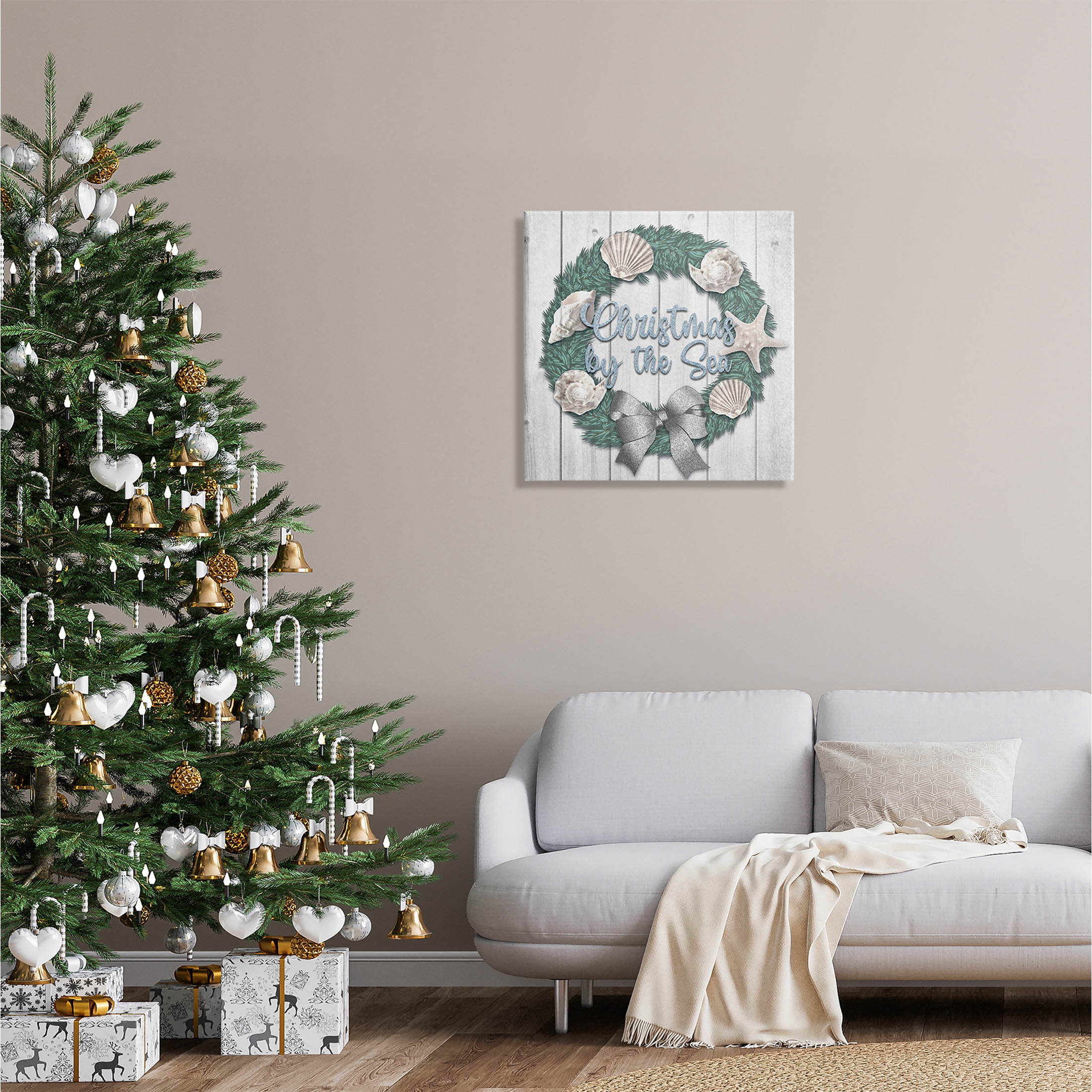 Stupell Industries Christmas By The Sea Nautical Wreath Graphic Art Gallery Wrapped Canvas Print Wall Art, Design by Marcus Prime