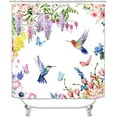 thumbnail image 2 of 4PCS Colorful Leaves Floral Shower Curtain Sets, Waterproof Fabric White Shower Curtain, Non-Slip Bath Mat Bathroom Rugs Watercolor Flower Plant Botanical Bird Nature Boho Floral Bathroom Decor, 2 of 7
